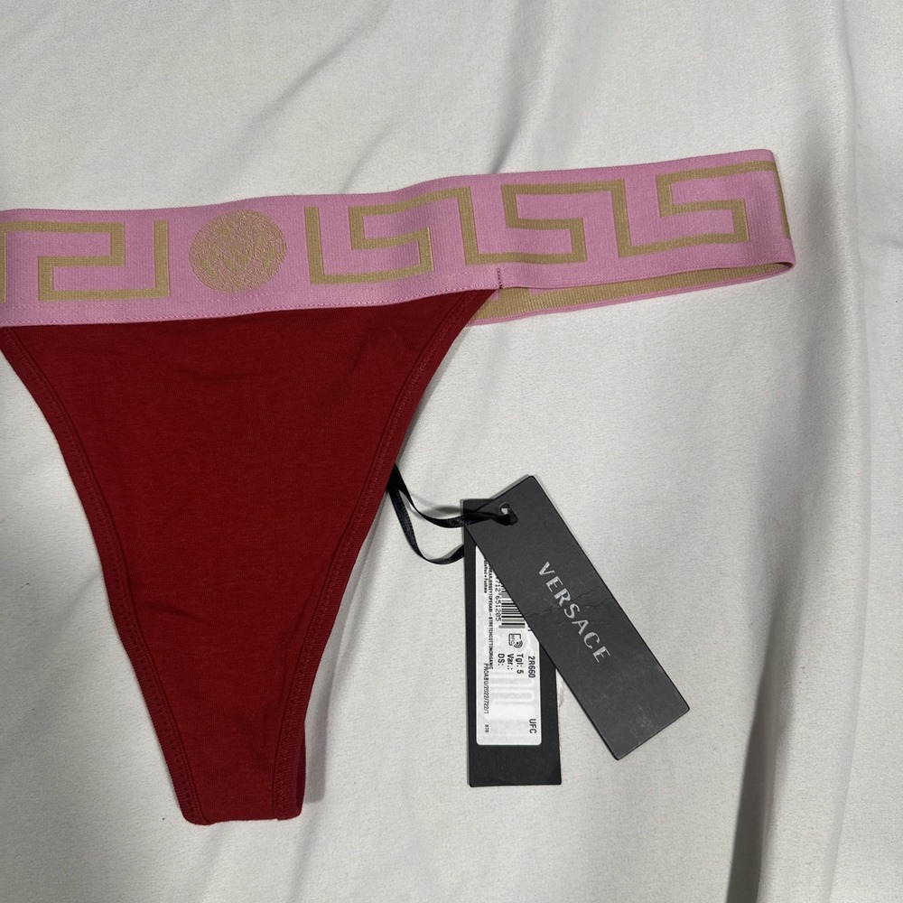 NWT $75 VERSACE [ Womens size 5 ] Iconic Thong In Parade Red & Fuschia T2237 - Picture 6 of 10